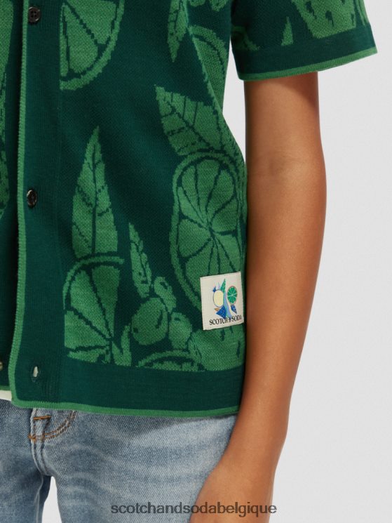 vêtements Scotch & Soda chemise de camp tricotée en coton biologique- Scotch and Soda Bruxelles intarsia de fruits 6BZRBF777
