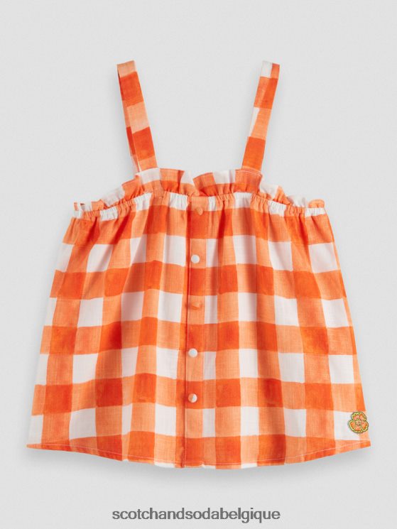 vêtements Scotch & Soda haut en lin mélangé à carreaux- Scotch and Soda shop online chèque bistro papaye 6BZRBF746