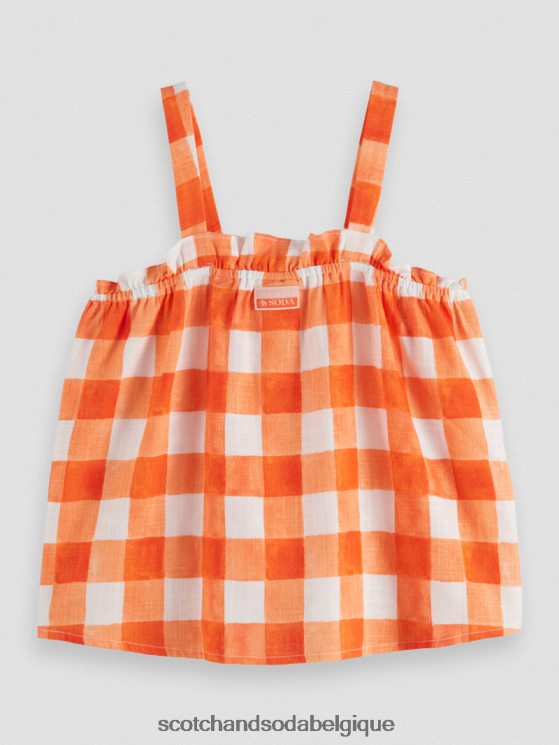 vêtements Scotch & Soda haut en lin mélangé à carreaux- Scotch and Soda shop online chèque bistro papaye 6BZRBF746
