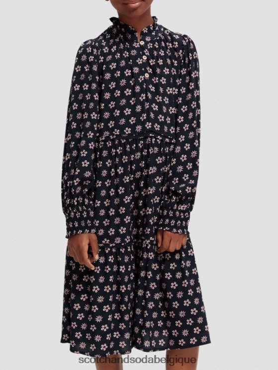 vêtements Scotch & Soda robe midi imprimée à manches longues- Scotch and Soda femme fleur patchwork de nuit 6BZRBF725
