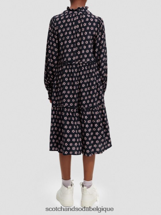 vêtements Scotch & Soda robe midi imprimée à manches longues- Scotch and Soda femme fleur patchwork de nuit 6BZRBF725