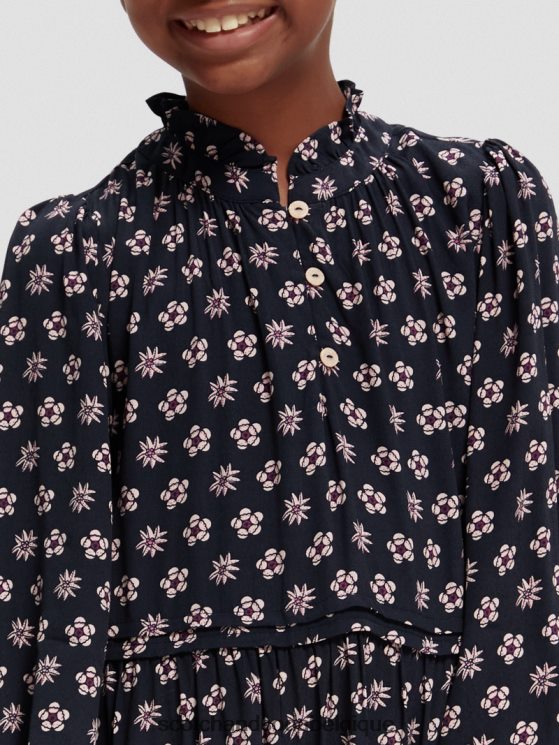 vêtements Scotch & Soda robe midi imprimée à manches longues- Scotch and Soda femme fleur patchwork de nuit 6BZRBF725