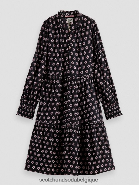 vêtements Scotch & Soda robe midi imprimée à manches longues- Scotch and Soda femme fleur patchwork de nuit 6BZRBF725