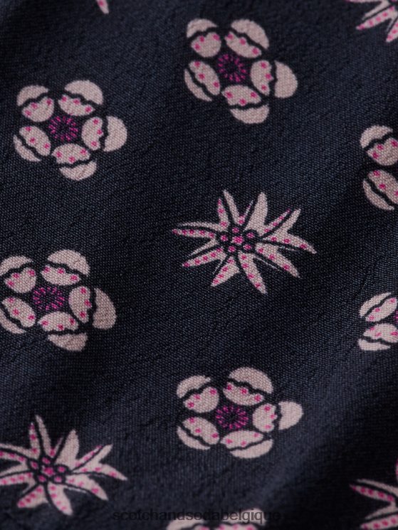 vêtements Scotch & Soda robe midi imprimée à manches longues- Scotch and Soda femme fleur patchwork de nuit 6BZRBF725