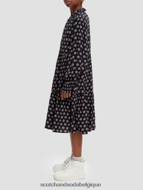 vêtements Scotch & Soda robe midi imprimée à manches longues- Scotch and Soda femme fleur patchwork de nuit 6BZRBF725
