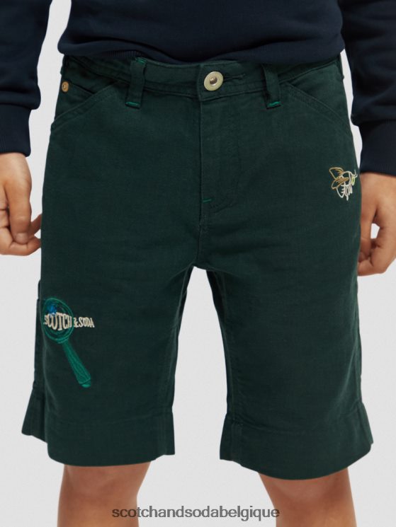 vêtements Scotch & Soda short en lin mélangé à broderies artistiques- Scotch and Soda Liﾨﾨge forêt 6BZRBF807