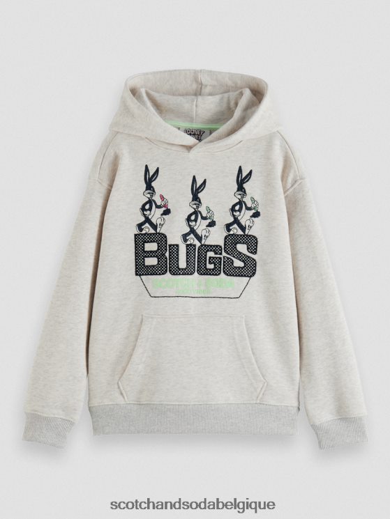 vêtements Scotch & Soda sweat à capuche en coton biologique brodé looney tunes- Scotch and Soda parfum mélange blanc cassé 6BZRBF754