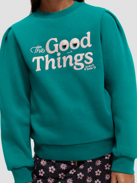 vêtements Scotch & Soda sweat-shirt à manches plissées- Scotch and Soda Namur paon 6BZRBF751