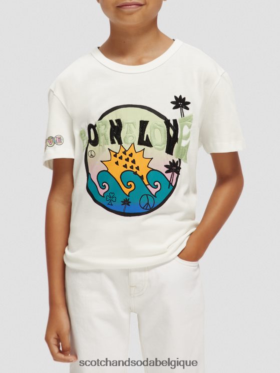 vêtements Scotch & Soda né pour aimer les œuvres d'art t-shirt- Scotch and Soda Namur blanc cassé 6BZRBF742