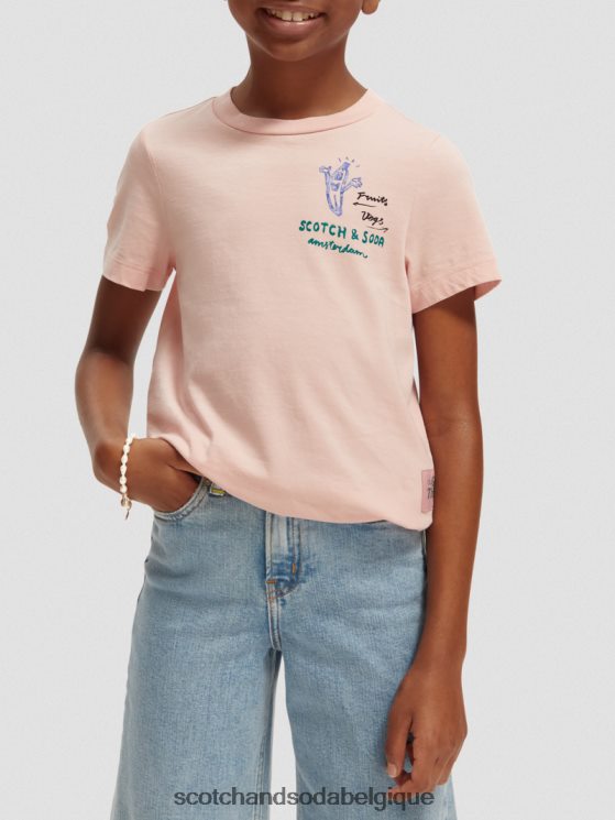 vêtements Scotch & Soda t-shirt en coton biologique avec motif artistique et ourlet noué- Scotch and Soda shop online rougir 6BZRBF737