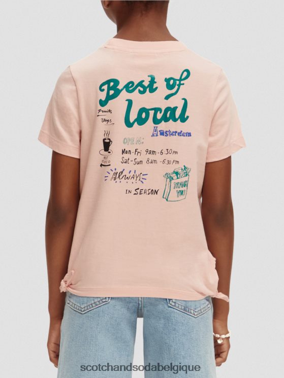 vêtements Scotch & Soda t-shirt en coton biologique avec motif artistique et ourlet noué- Scotch and Soda shop online rougir 6BZRBF737