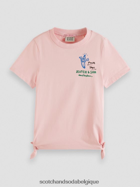 vêtements Scotch & Soda t-shirt en coton biologique avec motif artistique et ourlet noué- Scotch and Soda shop online rougir 6BZRBF737