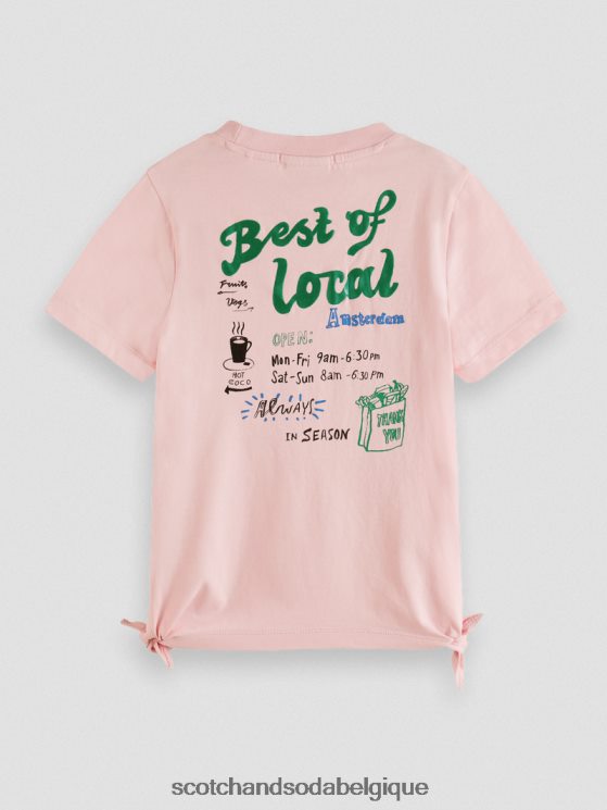vêtements Scotch & Soda t-shirt en coton biologique avec motif artistique et ourlet noué- Scotch and Soda shop online rougir 6BZRBF737