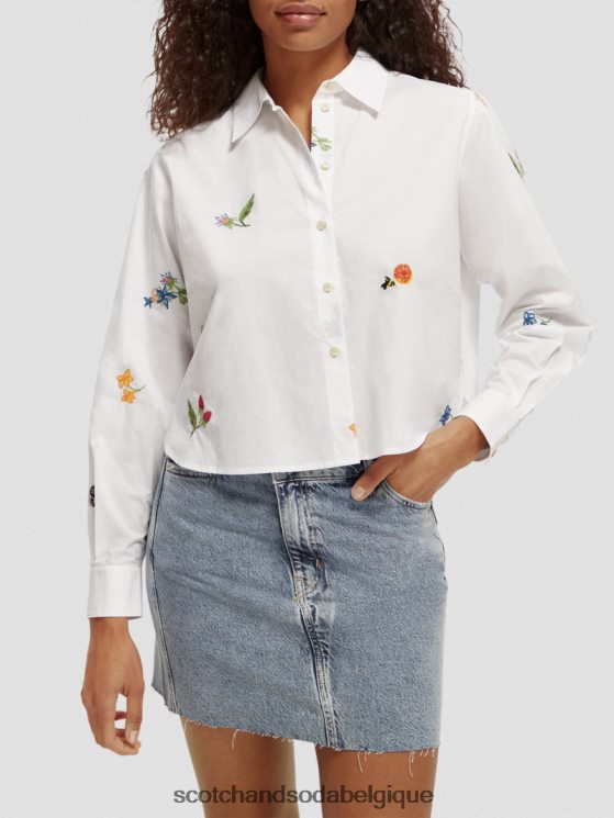 vêtements Scotch & Soda chemise coupe boxy en coton biologique brodé- Scotch and Soda femme blanc 6BZRBF41