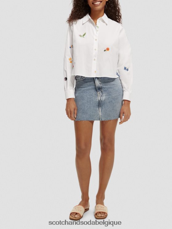 vêtements Scotch & Soda chemise coupe boxy en coton biologique brodé- Scotch and Soda femme blanc 6BZRBF41