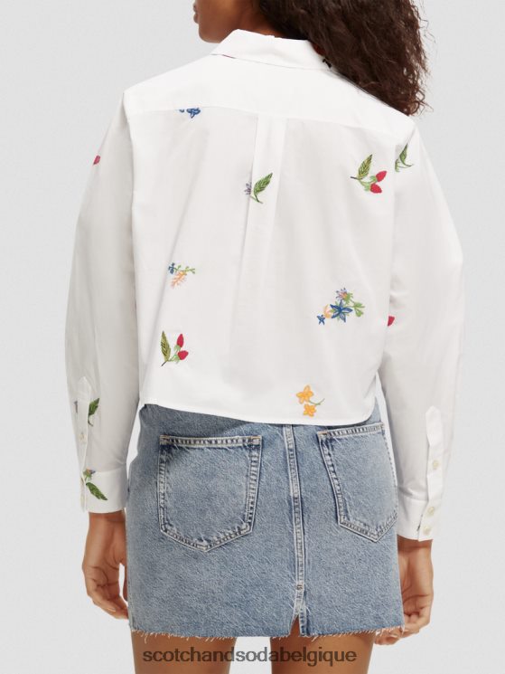 vêtements Scotch & Soda chemise coupe boxy en coton biologique brodé- Scotch and Soda femme blanc 6BZRBF41