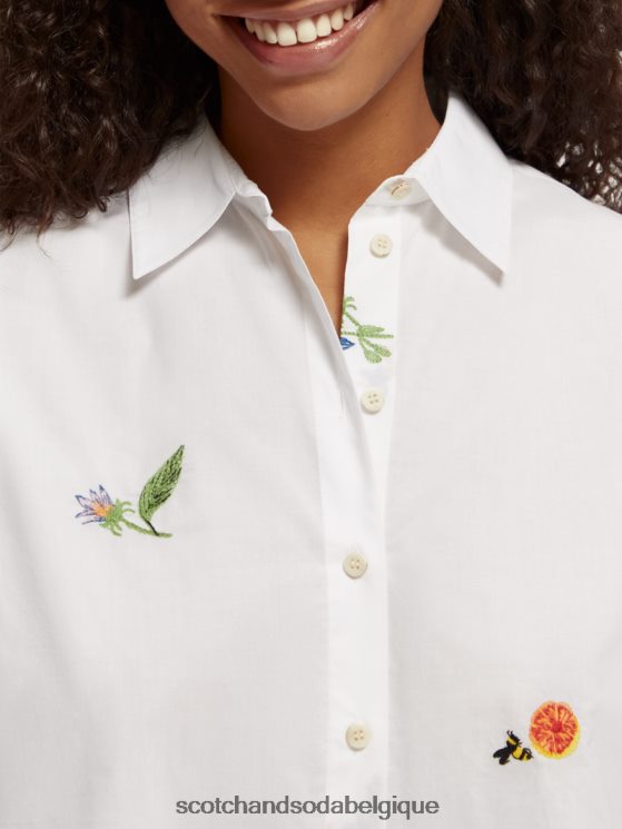 vêtements Scotch & Soda chemise coupe boxy en coton biologique brodé- Scotch and Soda femme blanc 6BZRBF41