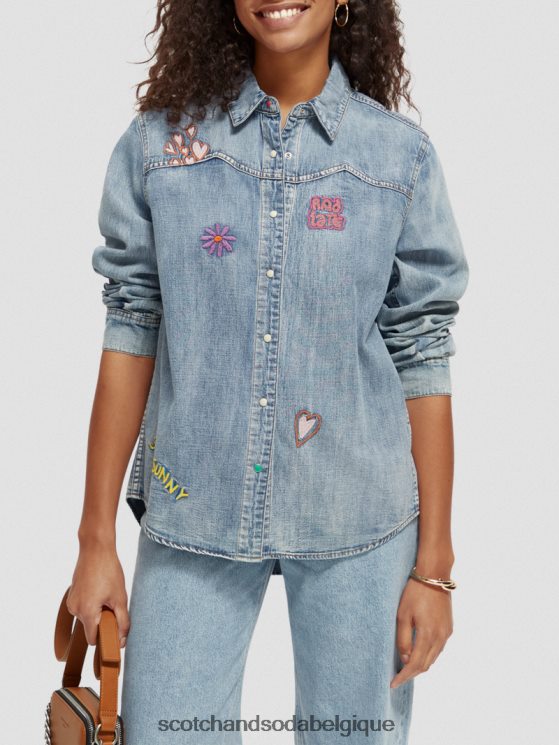 vêtements Scotch & Soda chemise western en denim- Scotch and Soda Bruxelles indigo lavé 6BZRBF57