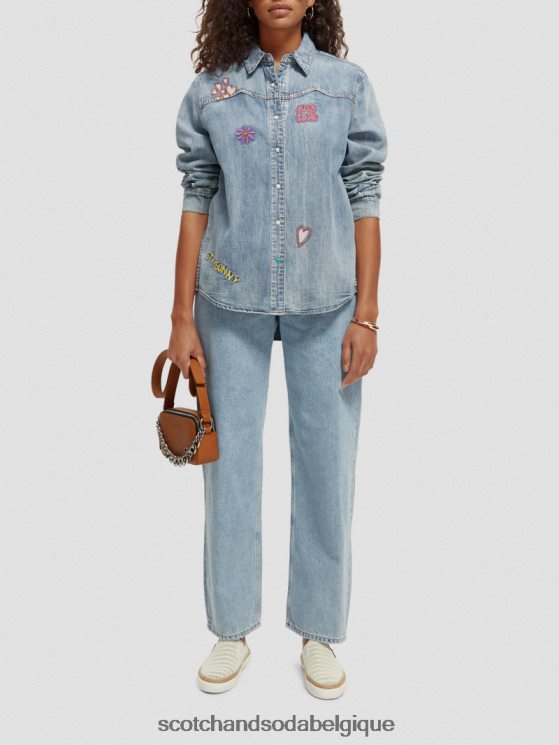 vêtements Scotch & Soda chemise western en denim- Scotch and Soda Bruxelles indigo lavé 6BZRBF57