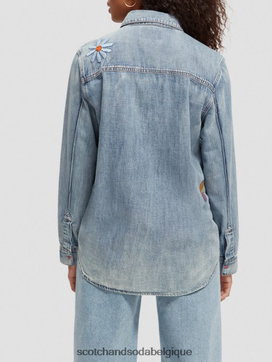 vêtements Scotch & Soda chemise western en denim- Scotch and Soda Bruxelles indigo lavé 6BZRBF57