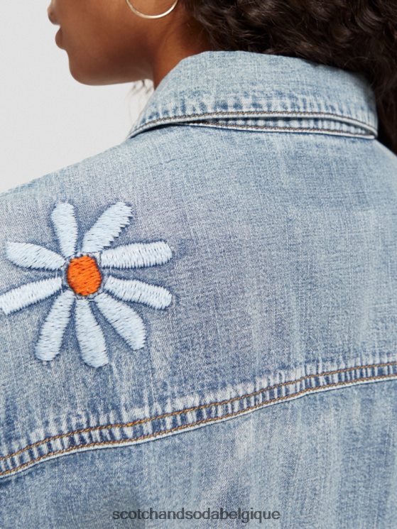 vêtements Scotch & Soda chemise western en denim- Scotch and Soda Bruxelles indigo lavé 6BZRBF57