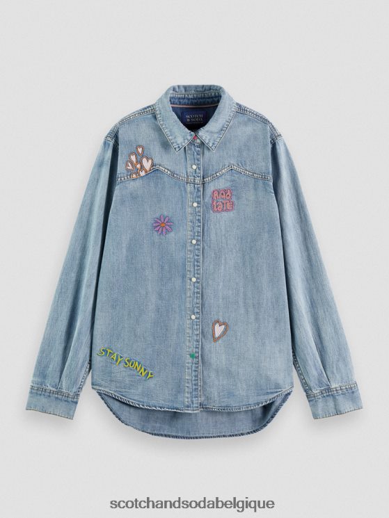 vêtements Scotch & Soda chemise western en denim- Scotch and Soda Bruxelles indigo lavé 6BZRBF57