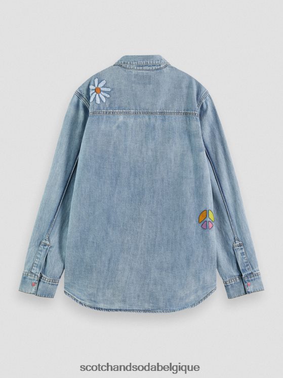 vêtements Scotch & Soda chemise western en denim- Scotch and Soda Bruxelles indigo lavé 6BZRBF57