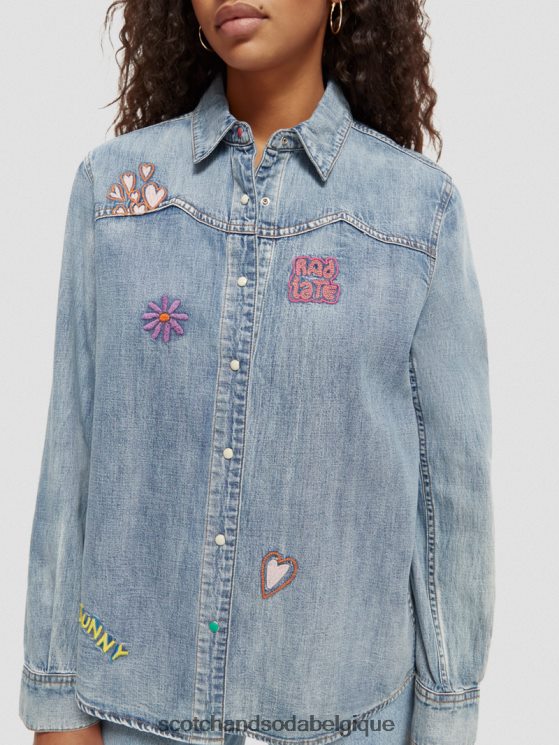 vêtements Scotch & Soda chemise western en denim- Scotch and Soda Bruxelles indigo lavé 6BZRBF57