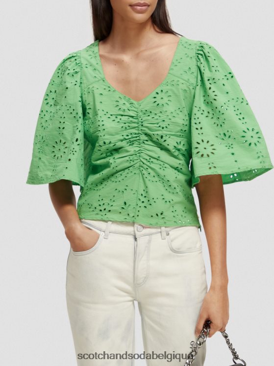 vêtements Scotch & Soda haut en coton biologique à manches flottantes- Scotch and Soda Liﾨﾨge perruche brillante 6BZRBF51