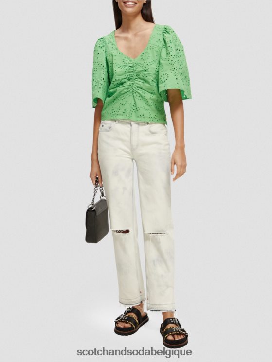 vêtements Scotch & Soda haut en coton biologique à manches flottantes- Scotch and Soda Liﾨﾨge perruche brillante 6BZRBF51