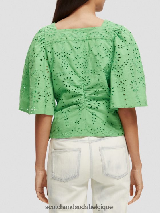 vêtements Scotch & Soda haut en coton biologique à manches flottantes- Scotch and Soda Liﾨﾨge perruche brillante 6BZRBF51