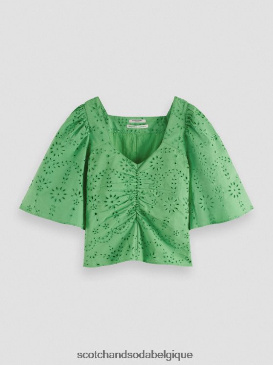 vêtements Scotch & Soda haut en coton biologique à manches flottantes- Scotch and Soda Liﾨﾨge perruche brillante 6BZRBF51