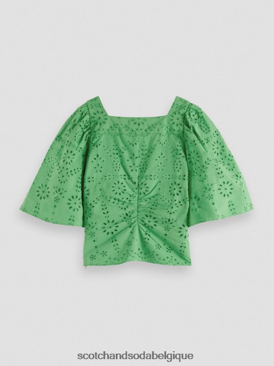 vêtements Scotch & Soda haut en coton biologique à manches flottantes- Scotch and Soda Liﾨﾨge perruche brillante 6BZRBF51