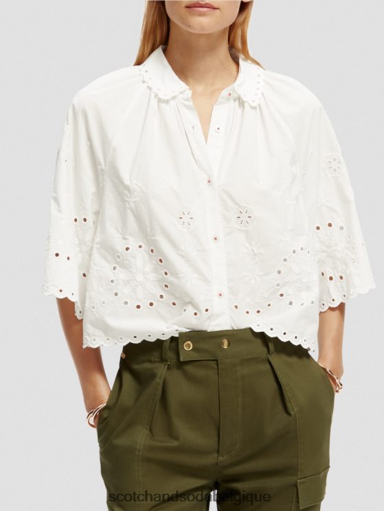 vêtements Scotch & Soda top court à broderie anglaise- Scotch and Soda Namur blanc 6BZRBF40