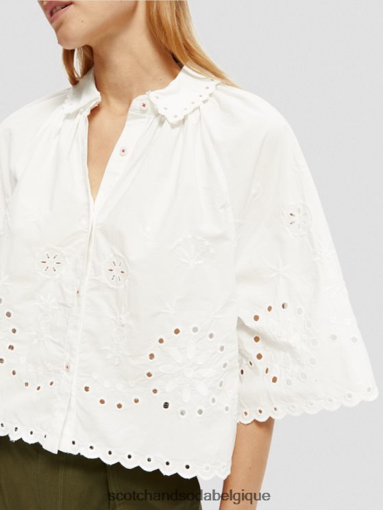 vêtements Scotch & Soda top court à broderie anglaise- Scotch and Soda Namur blanc 6BZRBF40