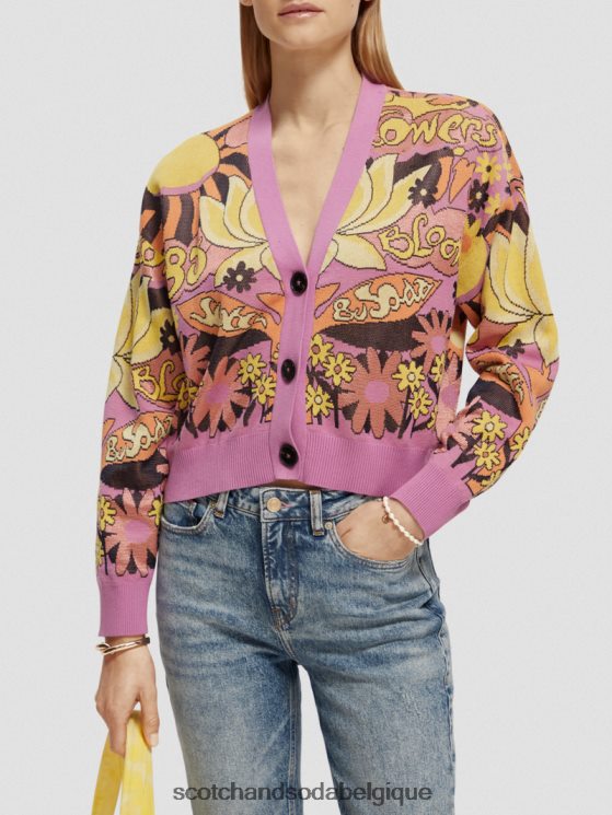 vêtements Scotch & Soda cardigan à col en V en jacquard- Scotch and Soda Bruxelles orchidée rose 6BZRBF129