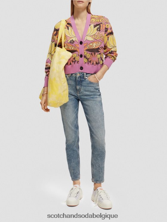vêtements Scotch & Soda cardigan à col en V en jacquard- Scotch and Soda Bruxelles orchidée rose 6BZRBF129