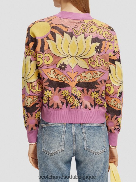 vêtements Scotch & Soda cardigan à col en V en jacquard- Scotch and Soda Bruxelles orchidée rose 6BZRBF129