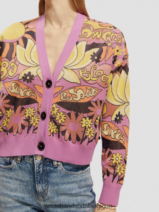vêtements Scotch & Soda cardigan à col en V en jacquard- Scotch and Soda Bruxelles orchidée rose 6BZRBF129
