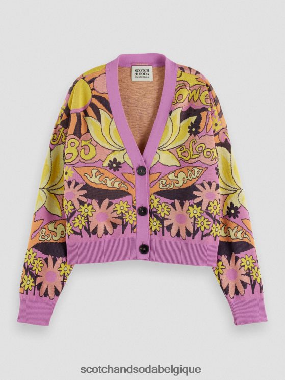 vêtements Scotch & Soda cardigan à col en V en jacquard- Scotch and Soda Bruxelles orchidée rose 6BZRBF129