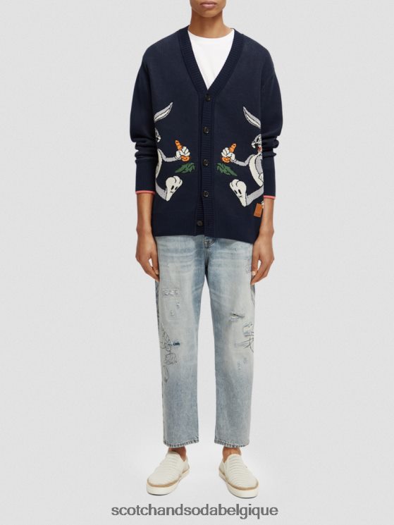 vêtements Scotch & Soda cardigan en coton biologique brodé looney tunes- Scotch and Soda shop near me nuit 6BZRBF126