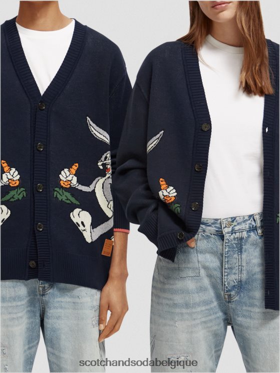 vêtements Scotch & Soda cardigan en coton biologique brodé looney tunes- Scotch and Soda shop near me nuit 6BZRBF126