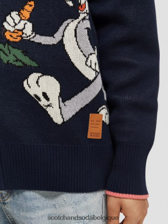 vêtements Scotch & Soda cardigan en coton biologique brodé looney tunes- Scotch and Soda shop near me nuit 6BZRBF126