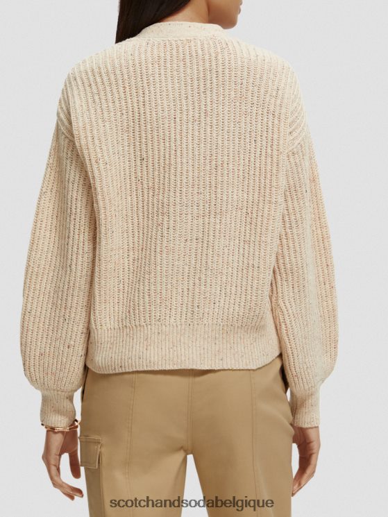vêtements Scotch & Soda cardigan en maille côtelée à col en V- Scotch and Soda Belgique sable blanc 6BZRBF128
