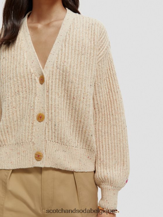 vêtements Scotch & Soda cardigan en maille côtelée à col en V- Scotch and Soda Belgique sable blanc 6BZRBF128
