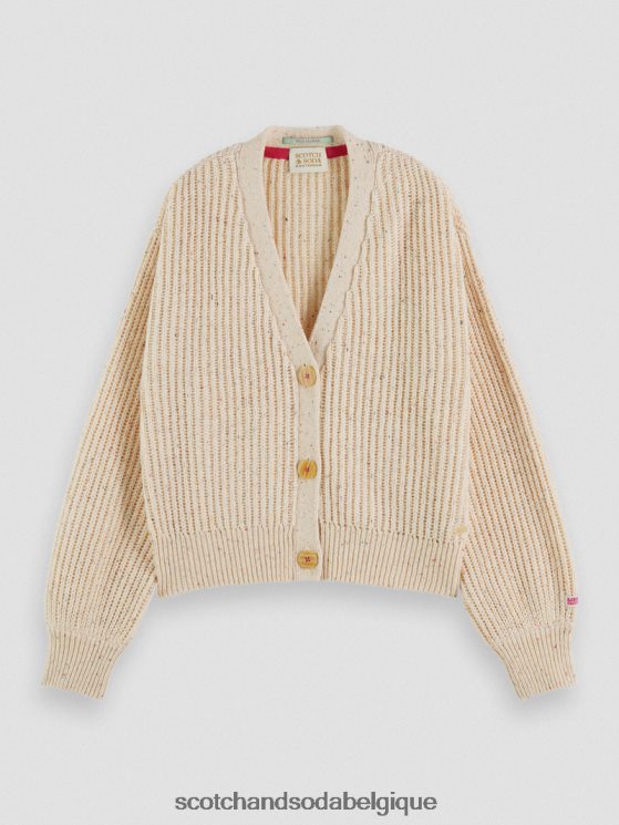 vêtements Scotch & Soda cardigan en maille côtelée à col en V- Scotch and Soda Belgique sable blanc 6BZRBF128