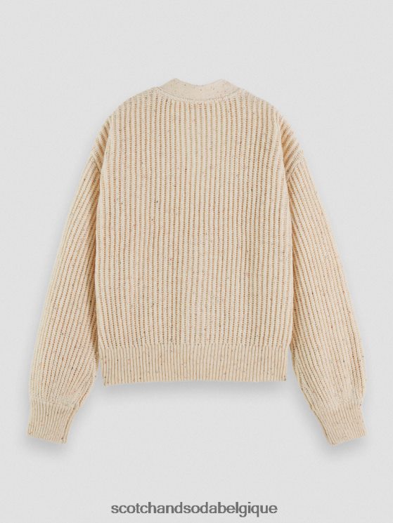 vêtements Scotch & Soda cardigan en maille côtelée à col en V- Scotch and Soda Belgique sable blanc 6BZRBF128