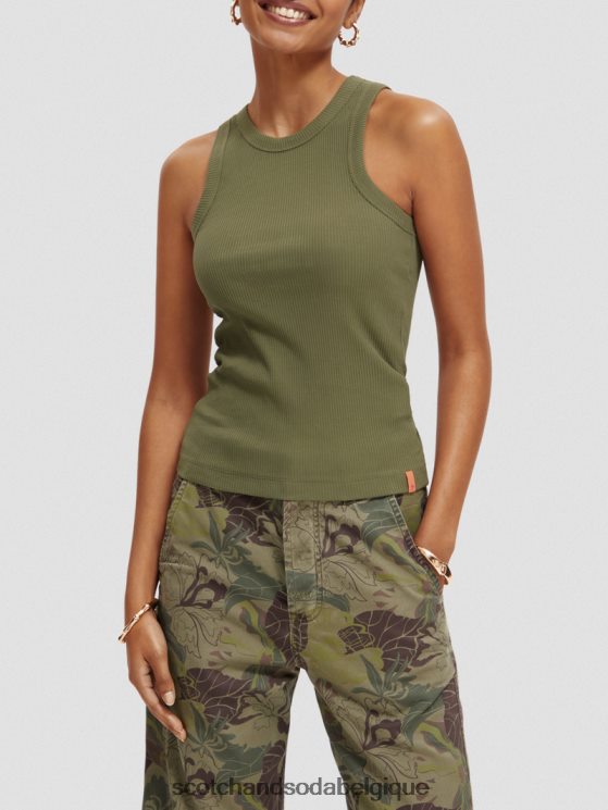 vêtements Scotch & Soda débardeur à dos nageur en maille côtelée- Scotch and Soda outlet vert olive 6BZRBF109