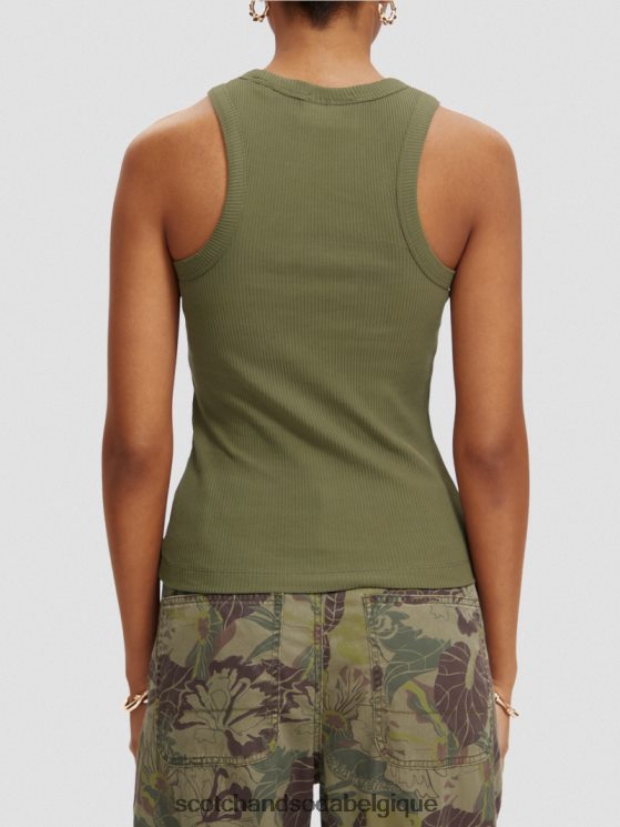 vêtements Scotch & Soda débardeur à dos nageur en maille côtelée- Scotch and Soda outlet vert olive 6BZRBF109