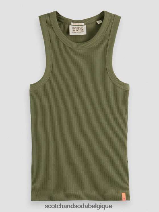 vêtements Scotch & Soda débardeur à dos nageur en maille côtelée- Scotch and Soda outlet vert olive 6BZRBF109